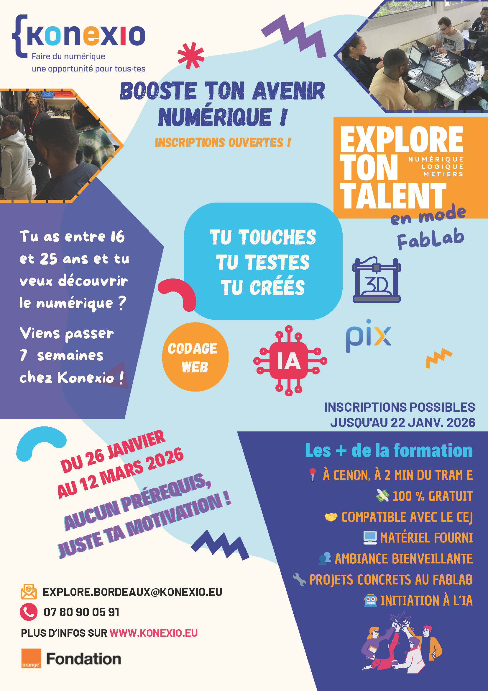 Explore Ton Talent avec Konexio : Formation Numérique 100% Gratuite à Cenon (16-25 ans)