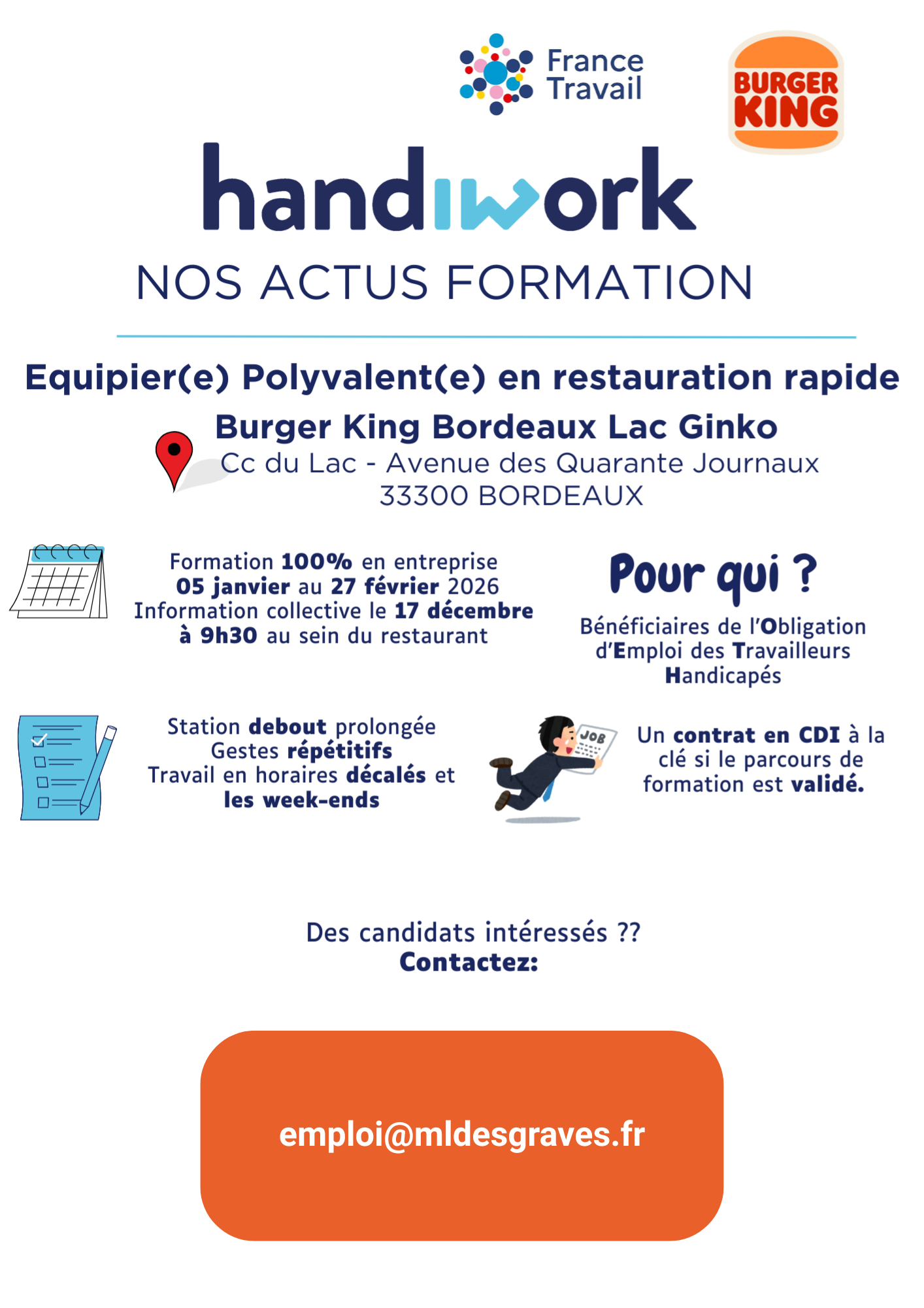 Devenez Equipier(e) Polyvalent(e) en Restauration Rapide chez Burger King Bordeaux Lac Ginko
